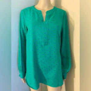 Talbots long sleeve green‎ tunic blouse with polka dots size 1X